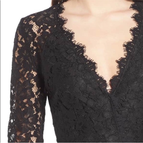 WAYF Black Lace Long Sleeve Deep V Floral Lace Mini Dress Size S - Picture 3 of 16